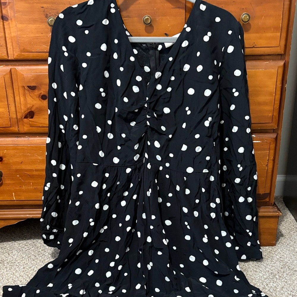 LOFT Black and White Polka Dot Long Sleeve Dress